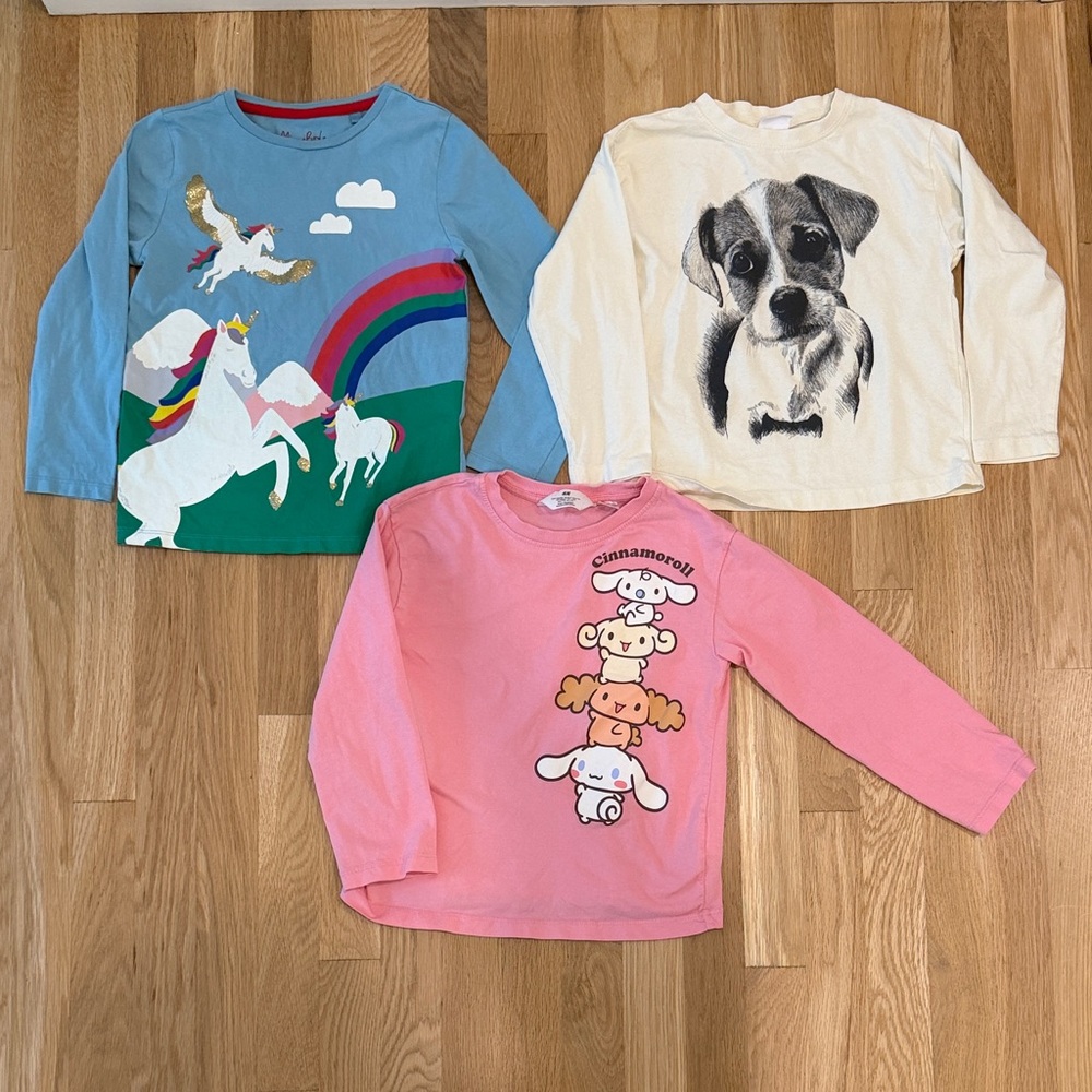 Mini Boden H&M Zara Blue White Pink Unicorn Rainbow Long-Sleeve Tee Size 7 Years